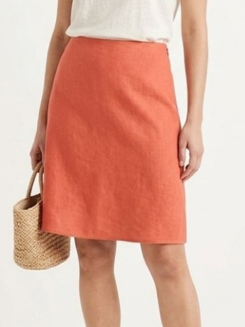VTG Ann Taylor Women’s Skirt Coral Orange A Line Linen Rayon Lined Sz 4